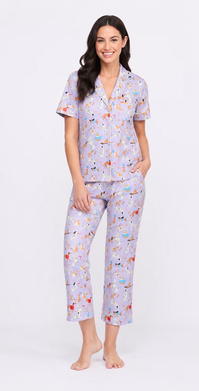 Cloth & Bloom Dog Print Short Sleeve Crop Pant Sleep Pajama Set Womens XL New